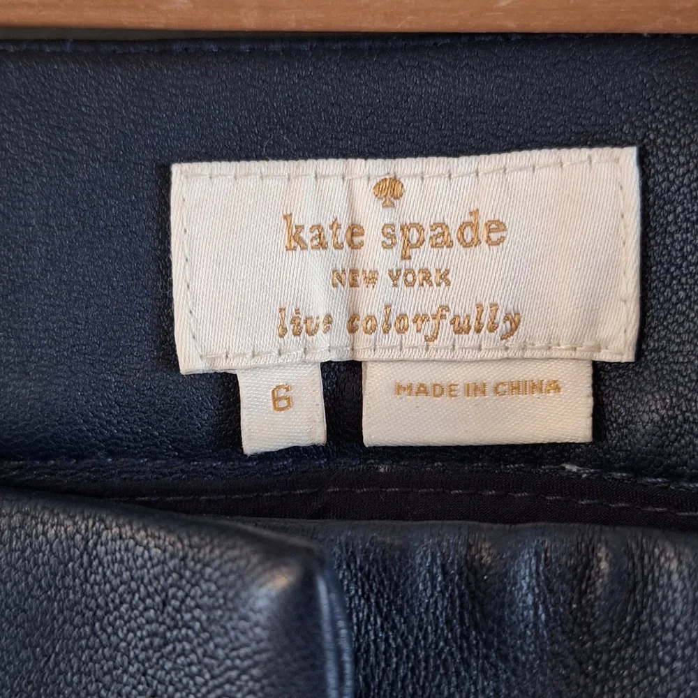 Kate Spade Estrella Navy Stretch Leather Pants Size 6 - Picture 3 of 7